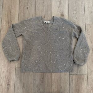LOFT - Women's Sparkle Grey V-Neck Sweater - Size M